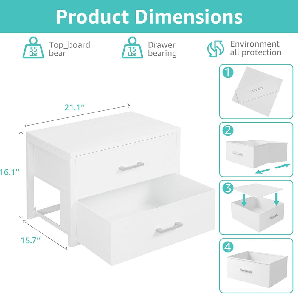 BOLUO Stackable Storage Drawers Closet Organizers and Storage Fabric White 2 ...