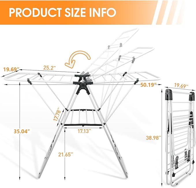 Clothes Drying Rack Foldable, Metal Laundry Drying Rack, - Image 2