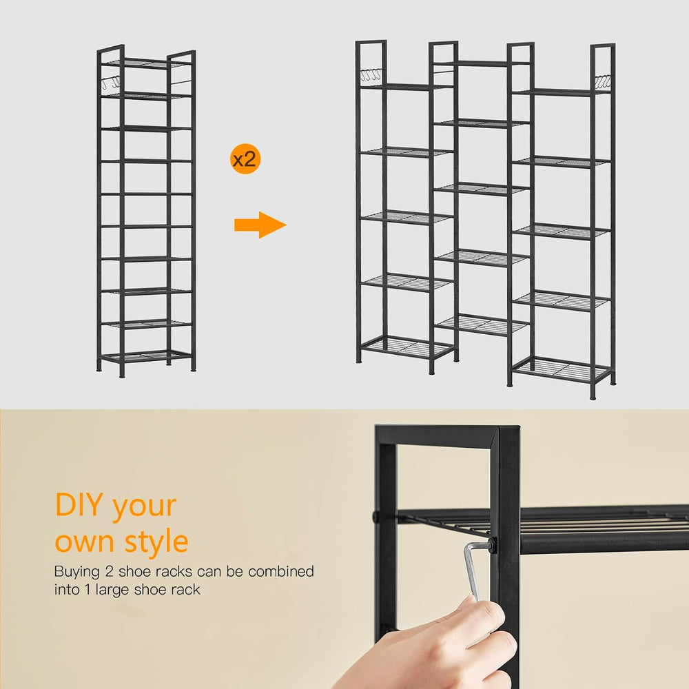 usikey 10 Tiers Narrow Shoe Rack 20-30 Pairs, Sturdy Metal Tall Shoe Rack She...