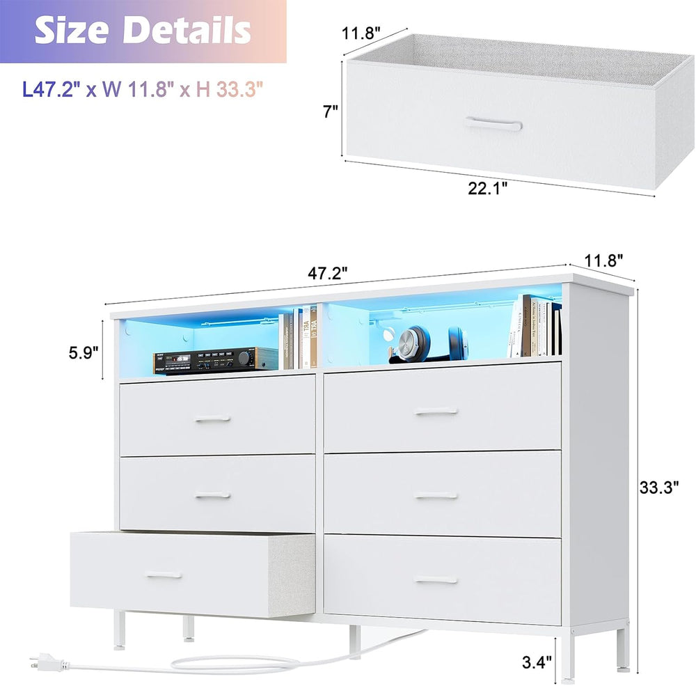 White Dresser for Bedroom 6 Drawer Dresser Fabric Vertical Storage Tower