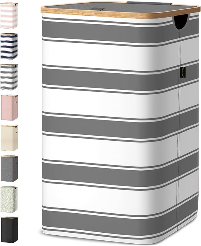 BALEINE Laundry Hamper with Lid, Tall Laundry Baskets with Bamboo Pull Handles by BALEINE