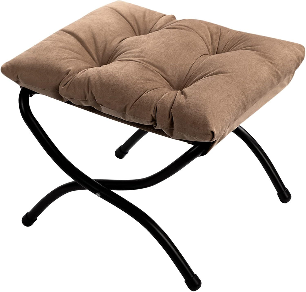 HollyHOME 15"(H) Folding Footrest Stool, Upholstered Small Foldable Otto...