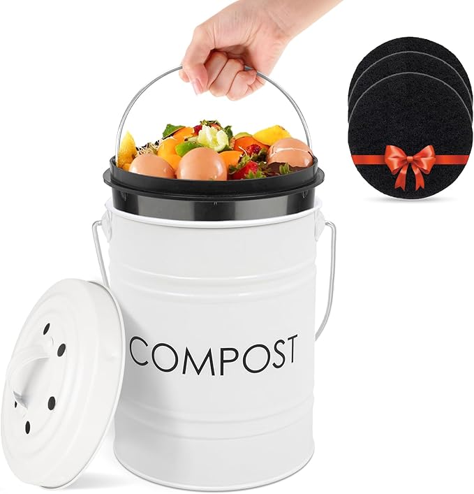 Vipush Compost Bin with Lid Small Countertop Compost Bin includes Inner Liner & by Vipush