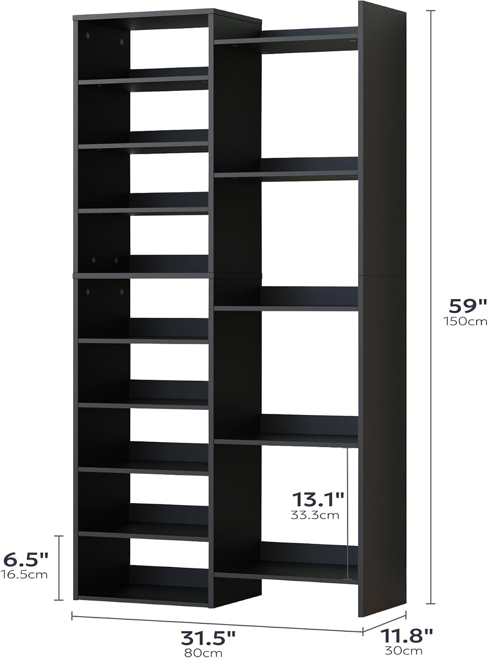 Furnify 14 Tier Shoe Rack (2-Set), 60" Tall Modern Shoe Organizer, Black