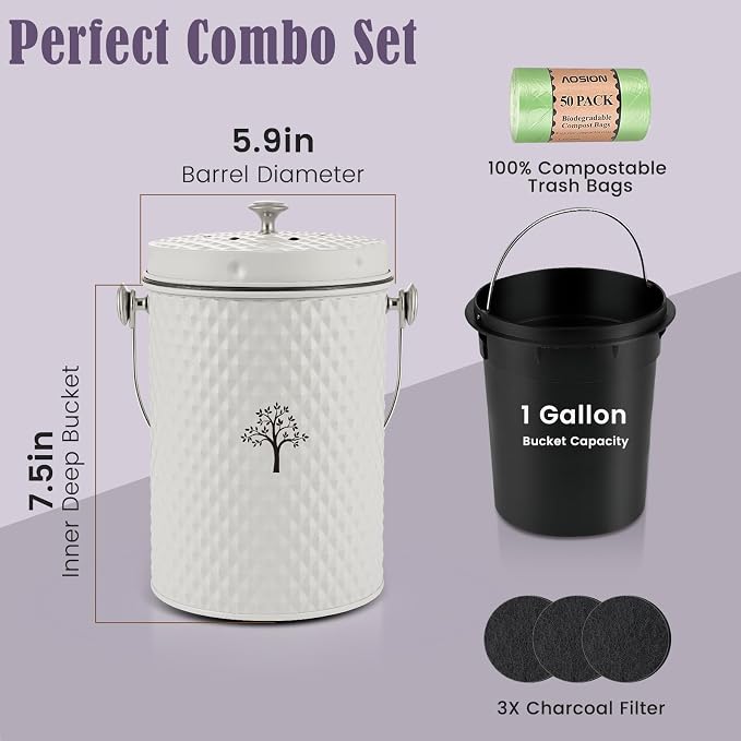 AOSION Countertop Compost Bin Kitchen, Odorless Indoor Compost Bin - Image 2
