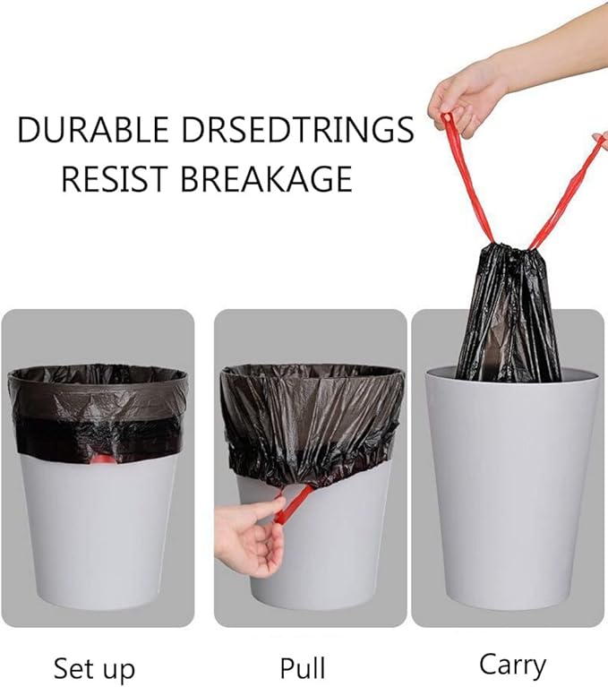 Feisco 6-7 Gallon Black Trash Bag, Medium Drawstring Garbage Bag Trash Can Liner - Image 5