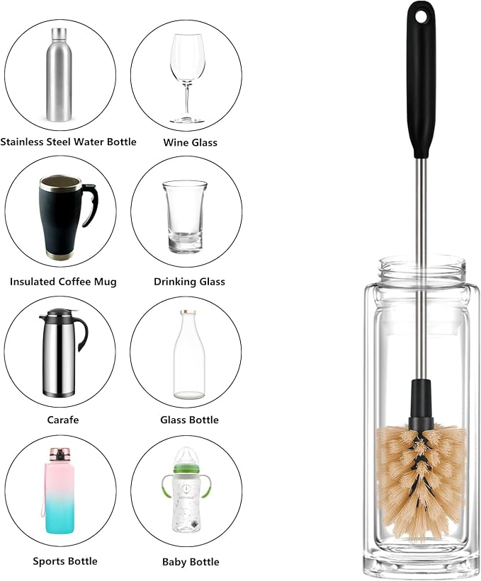 3 in 1 Stainless Steel Long Handled Water Bottle Brush Set, Kitchen Scrubber - Image 3