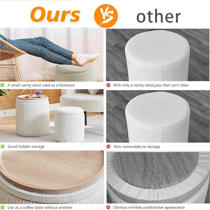 Round Ottoman with Storage Set of 2-Upholstered Velvet Vanity Stool - Image 5