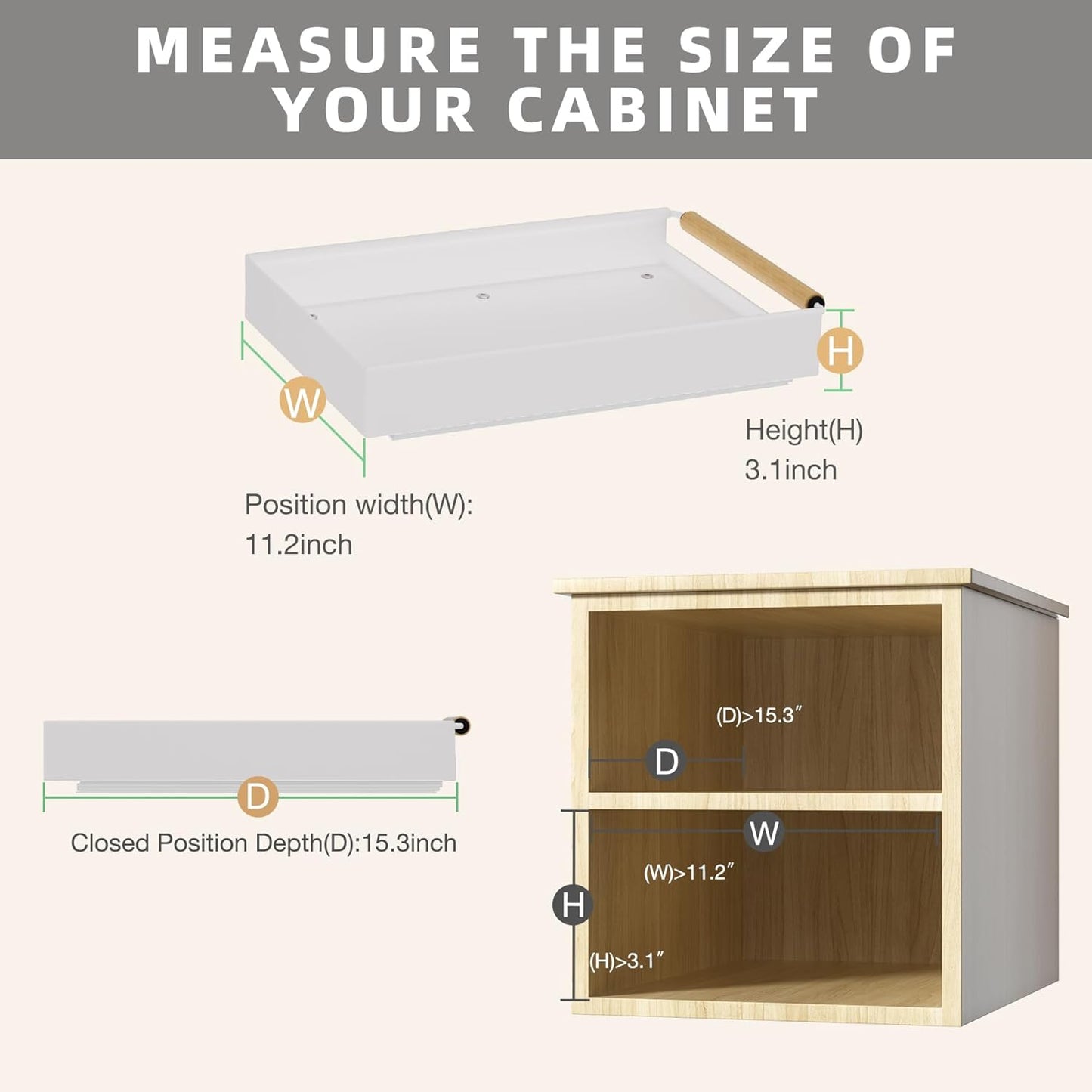 2 Pack No-Drill Pull Out Cabinet Organizer 15.3'' Deep Expandable Slide Out Drawers for Kitchen Pantry & Under Sink Storage, Adhesive Nano Film Mount, White