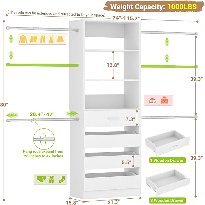 Aheaplus Closet System, 4-9Ft Closet Organizer - Image 7