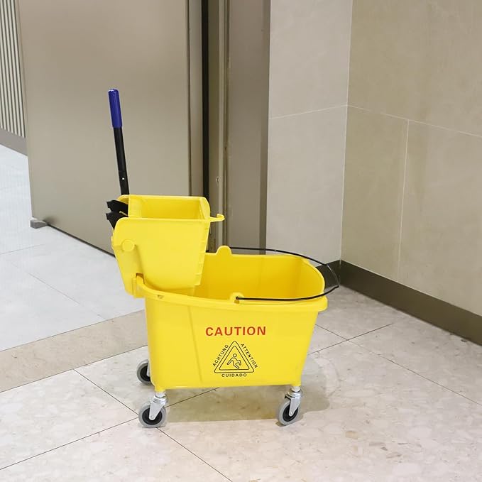 Commercial Mop Bucket with Side Press Wringer on Wheels, Including One - Image 6