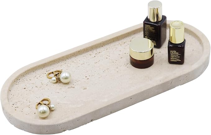 Natural Marble Tray, Oval Vanity Decorative Tray by Kesoniku