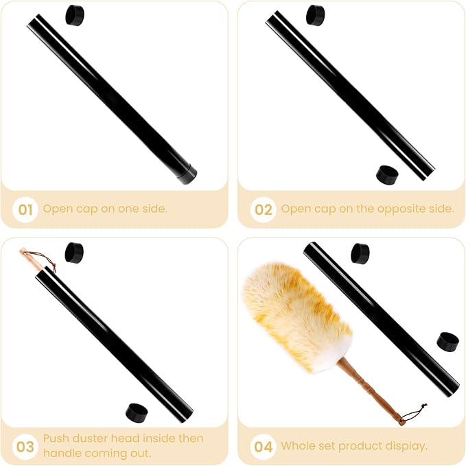 Lambswool Duster with Solid Wooden Handle, Leather Hang Strap, 18.9 inch Long - Image 2