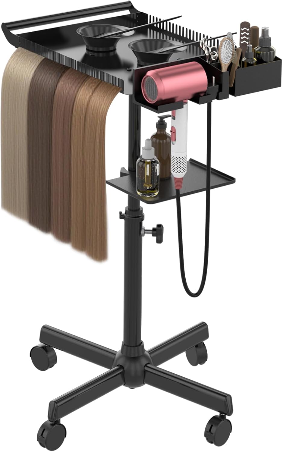 Hairstylist Tray on Wheels, Rolling Salon Tray with Holder and Hair Separator...