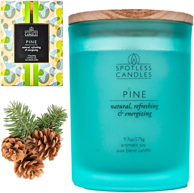 Pine Candle - 9.7 oz /275g 45-55 Hours Burn Time in Green Frosted Glass Jar - by SpotlessLeopard