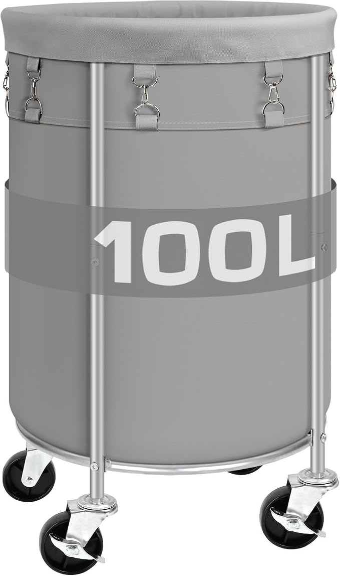 Laundry Hamper with Wheels, 100L Round Rolling Laundry Basket Sorter with