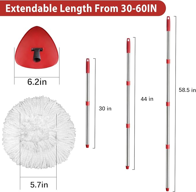 2 Spin Mop Head Replacement, 1 Base, 1 Mop Handle Combo Mops Set Compatible - Image 4