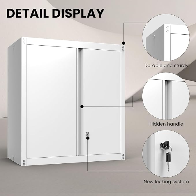 Metal Wall Cabinet, Garage Wall Mounted Cabinets, Steel Locking Cabinet - Image 4