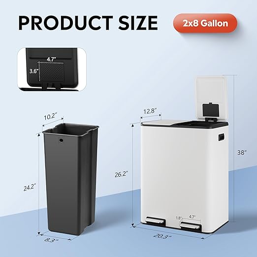 WLIVE Dual Trash Can, 2 x 8 Gallon, Step Trash Can - Image 3