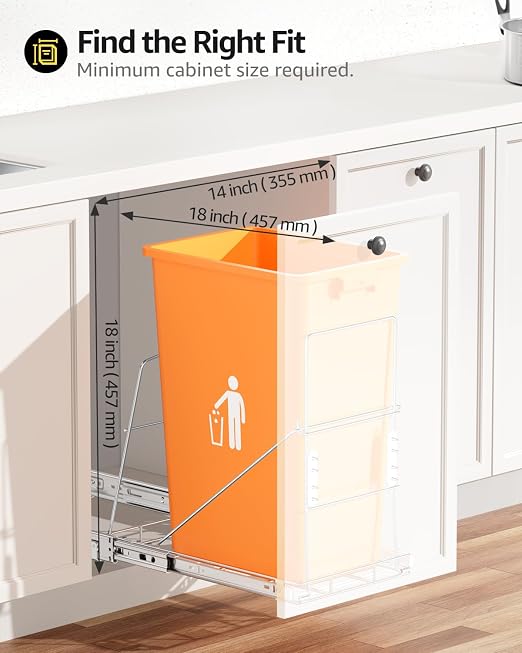 Pull Out Trash Can Under Cabinet, 7-13Gal Cabinet Trash Can Pull Out Kit - Image 3