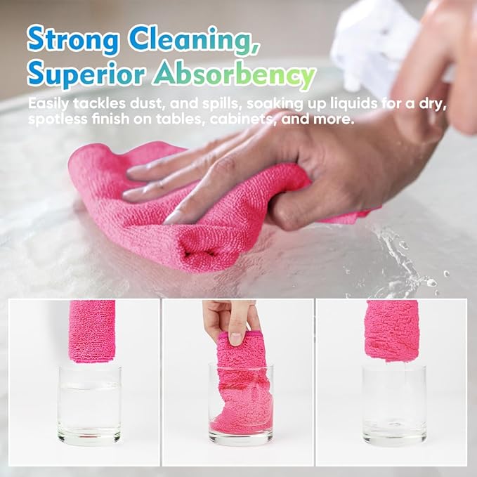 HOMEXCEL Pink Microfiber Cleaning Cloth 12 Pack, 12.5 x 12.5 inch Microfiber - Image 5