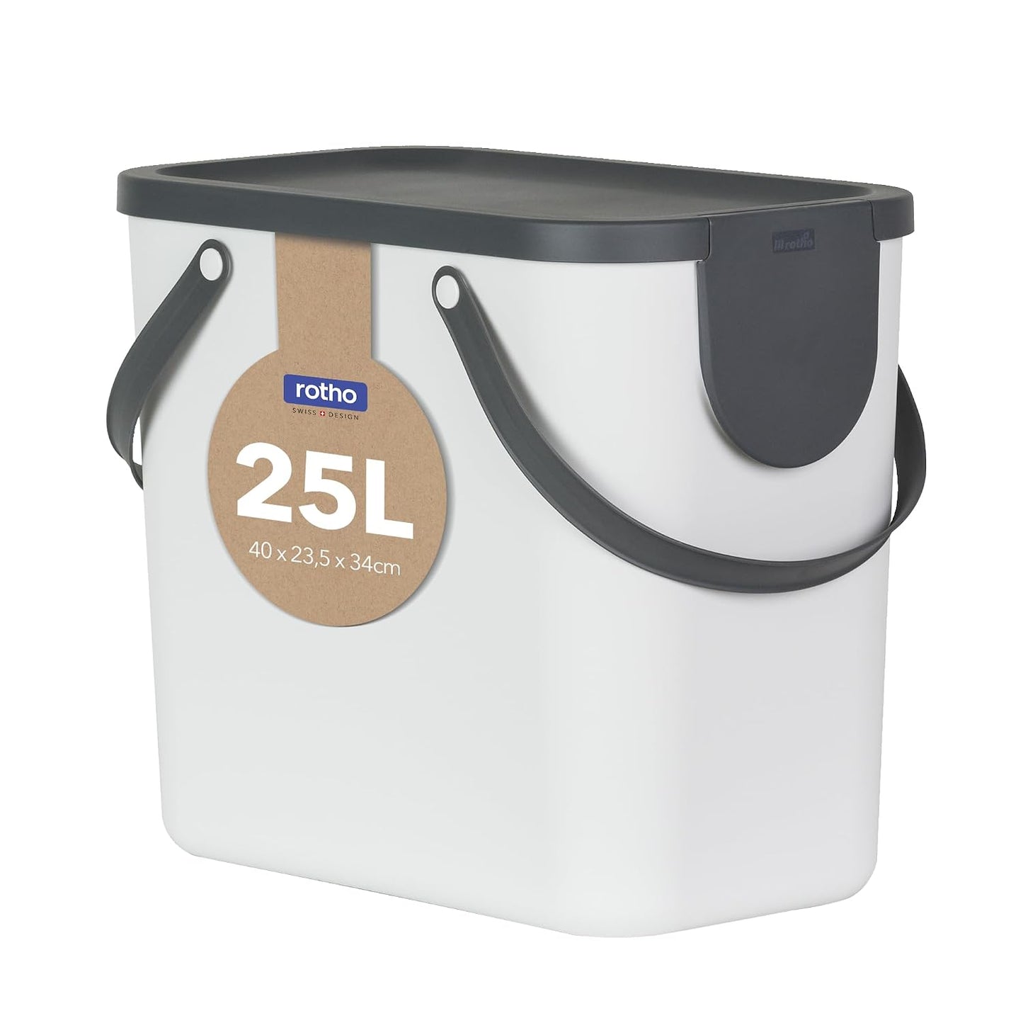Rotho Indoor Recycling bin from Albula - 1024901023, White, 25 l (40.0 x 23.5 x 34.0 cm)