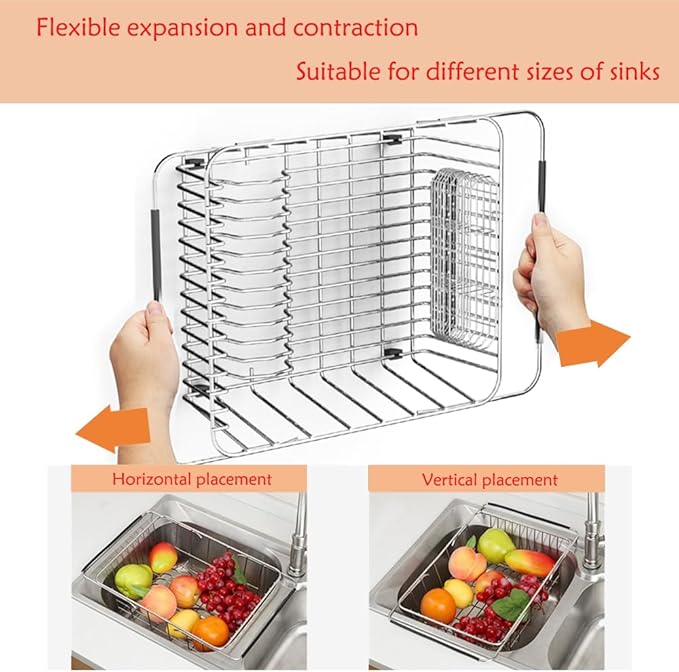 Stainless Steel Dish Drying Rack, Expandable Fruit & Vegetable Drain Rack over - Image 5