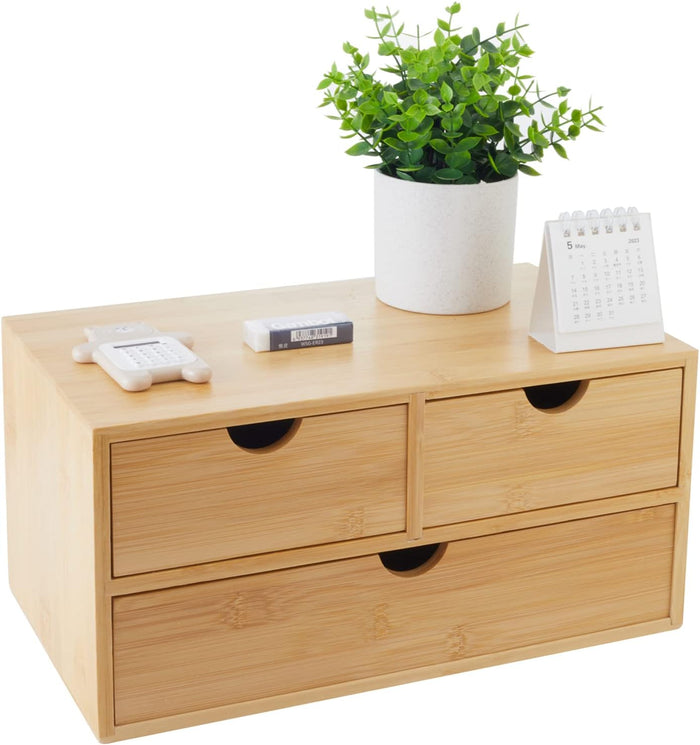 Charmewooden Bamboo Desk Organizer With Drawers Countertop Drawers Counter Storage Box Corner Desk Organizer for Home Office No Assembly Required