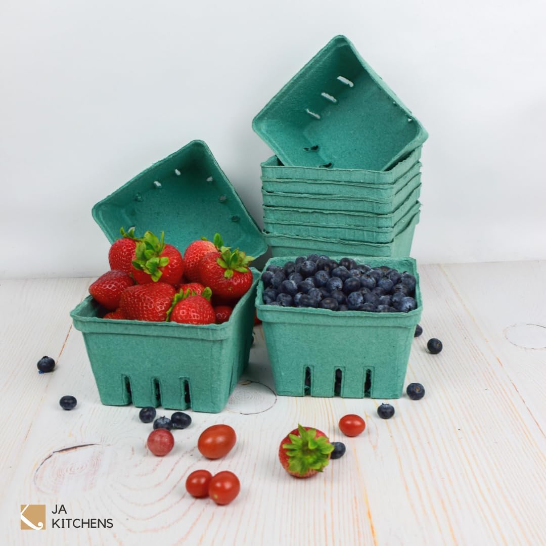 42 Pack QUART Green Molded Pulp Fiber Berry/Produce Vented Baskets for Fruit and Vegetable