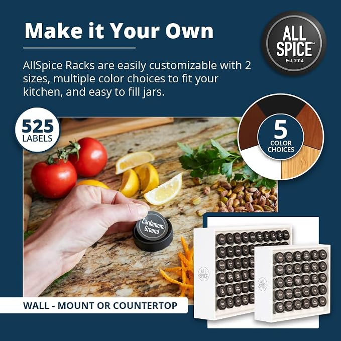 AllSpice Spice Rack Organizer, 525 Unique Labels, Countertop or Wall Mount - Image 4