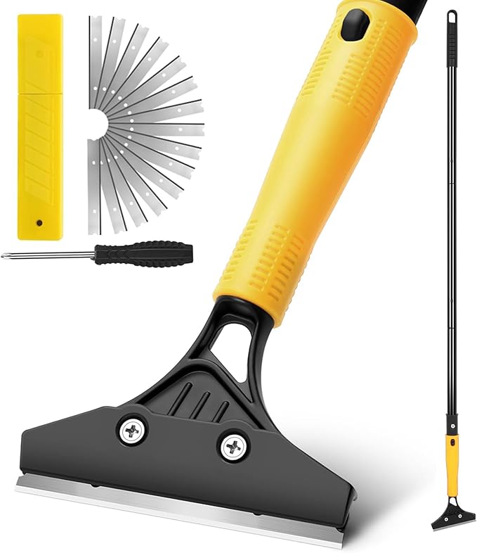 Floor Scraper Heavy Duty with Long Handle, 4 Inch Razor Blade Floor Scraper by JIURAIN