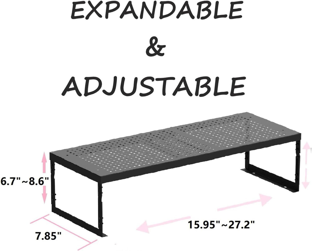 Stackable Expandable Metal Shelf Organizer - Adjustable Wire Storage Rack wit...