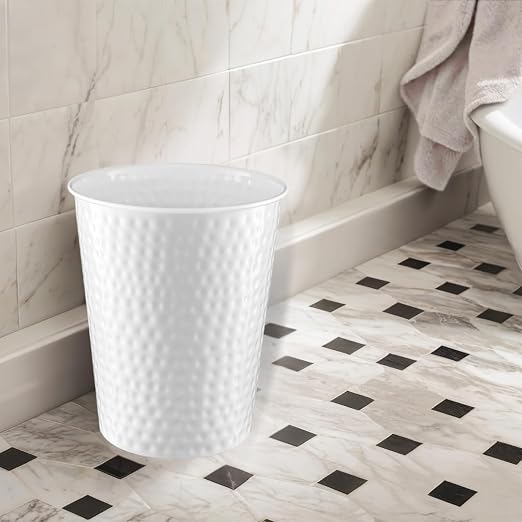 Monarch Abode White Hand Hammered Metal Wastebasket - Image 6