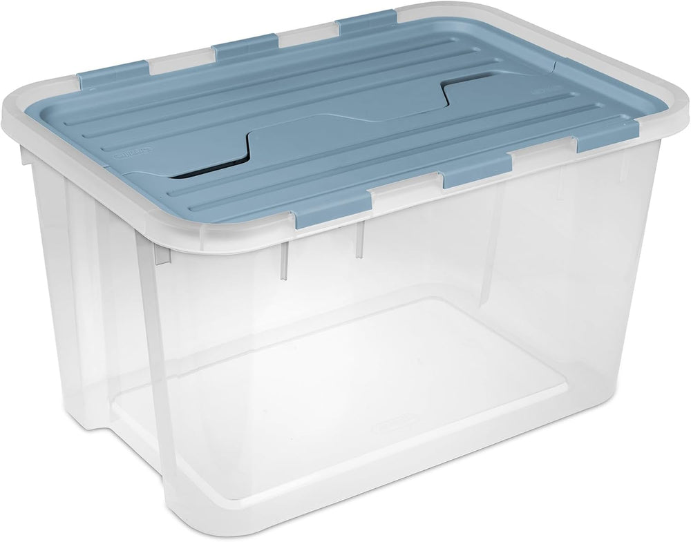 SteriliteHinged Lid Storage Box Plastic Container, 60 Quart, 6 Pack