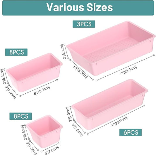 WOWBOX 25 PCS Plastic Drawer Organizer Set, 4 Sizes Desk Drawer Divider - Image 2