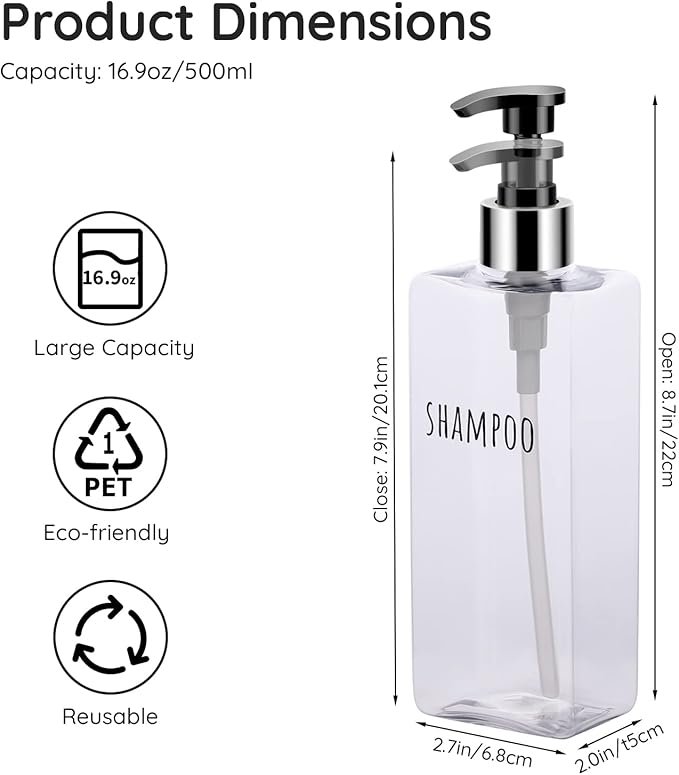 Segbeauty 3pcs Clear Soap Dispenser, 16.9oz Refillable Shampoo Conditioner - Image 6