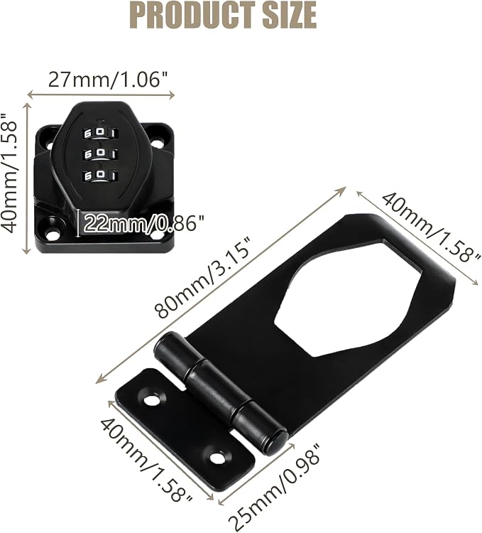 Password Rotary Hasp Locks, Digit Combination Lock Door Security Slide Latch - Image 2