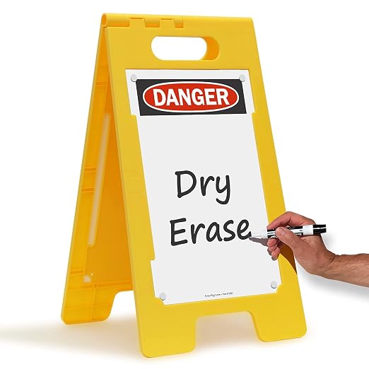 SmartSign 25 x 12 inch “Danger” Dry Erase Two-Sided Folding Floor Sign - Image 2