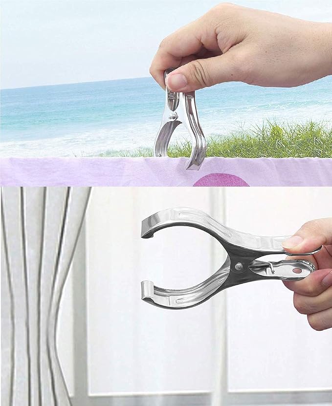 8 Pack Stainless Steel Clothespins, 4.7 Inch Towel Clips - Image 3