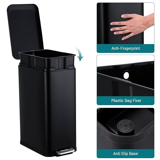 13.2 Gallon / 50L Kitchen Trash Can, Slim Stainless Steel Garbage Can - Image 3
