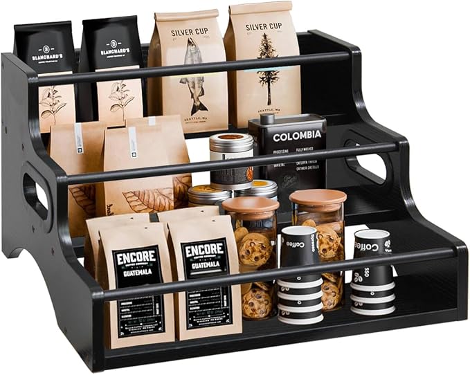 AT-VALY 3-Tier Spice Rack, Iron&MDF Kitchen Storage Shelf, Space-Saving by AT-VALY