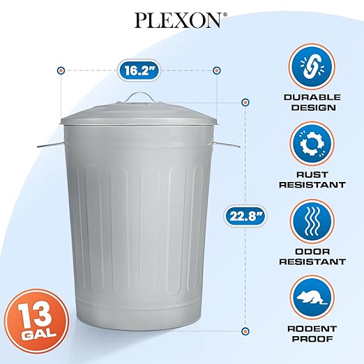 Plexon Round Trash Can 13 Gallon, Vintage Metal Outdoor Trash Can - Image 6