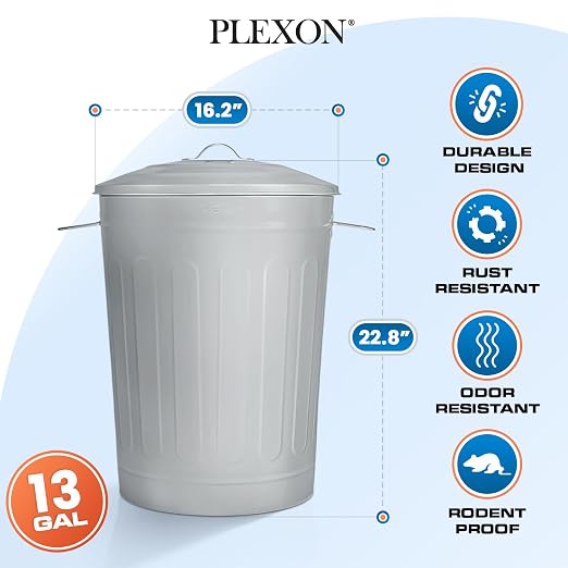 Plexon Round Trash Can 13 Gallon, Vintage Metal Outdoor Trash Can - Image 6