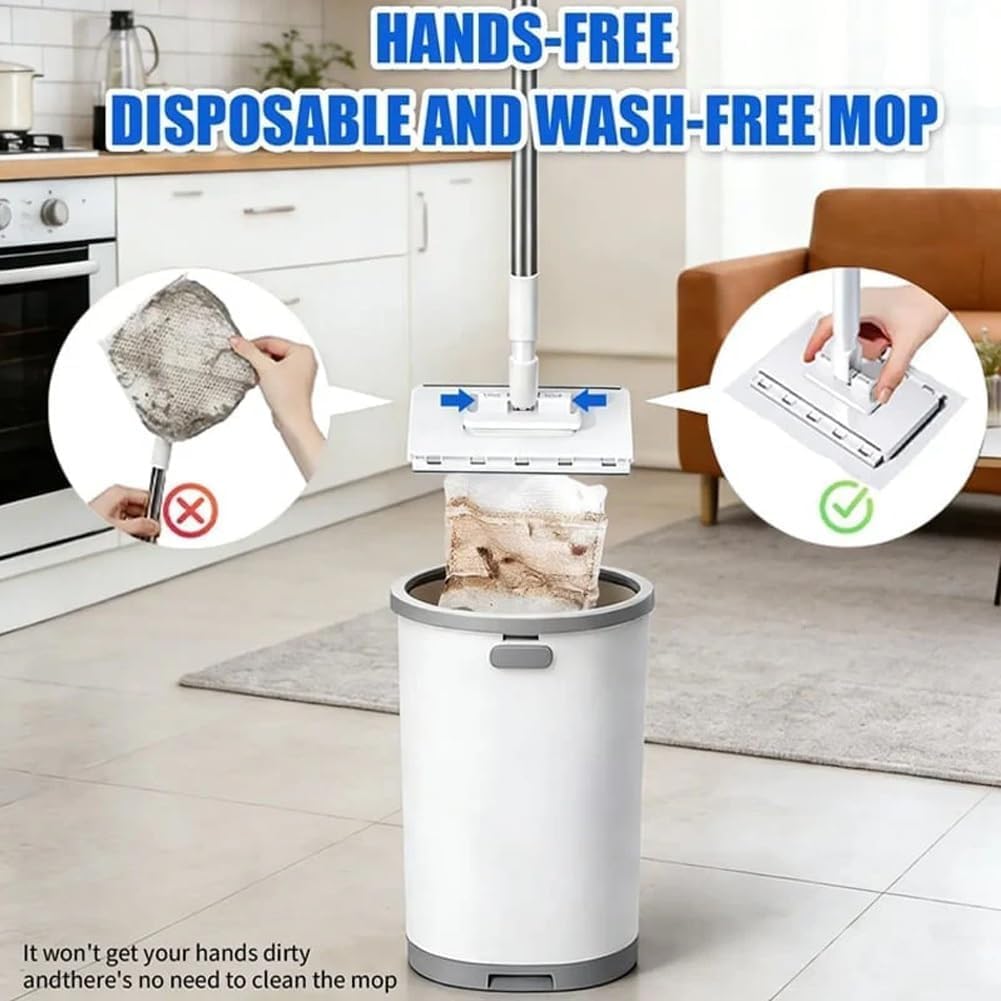 Gropething Mop, Hands Free Multi Purpose Flat Mop, Hands Free Flat Mops One Click, Snap Grip Mini Mops, Lightweight with 360° Swivel Head for Floors, Under Furniture, Kitchens & Bathrooms (1set)