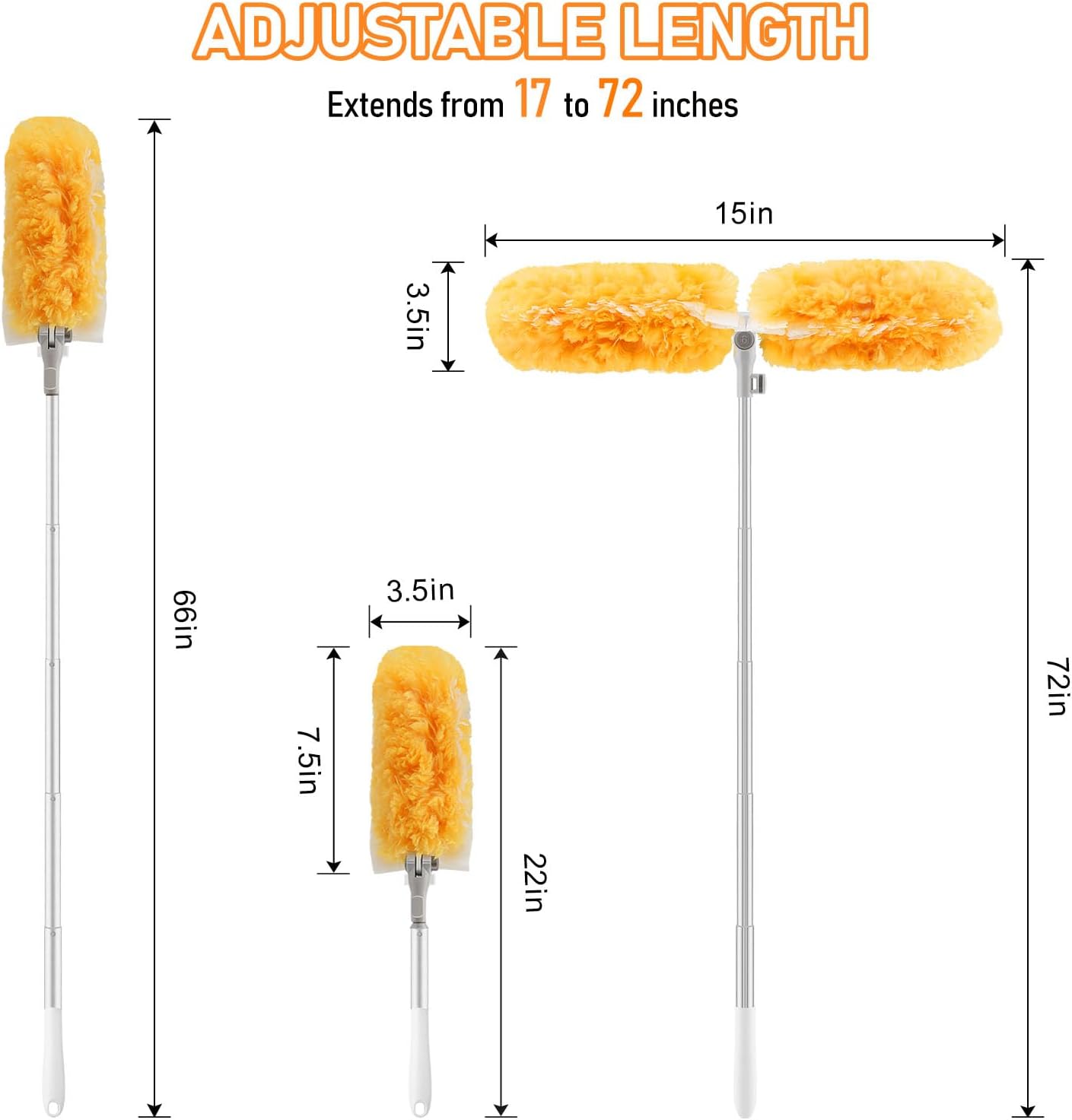 SetSail 6 ft Extendable Duster Handle with 20 Refills, Compatible with Swiffer Dusters for Cleaning Disposable Duster Refill Multi Surface 360° Duster Cleaner Kit for Ceiling Fan, Blind, Furniture