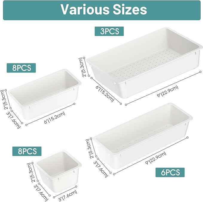 WOWBOX 25 PCS Plastic Drawer Organizer Set, 4 Sizes Desk Drawer Divider - Image 2