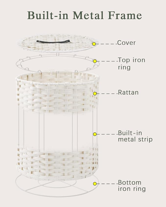 Laundry Hamper with Lid Wicker Laundry Hamper Round 26.5 Gal Laundry Basket - Image 8