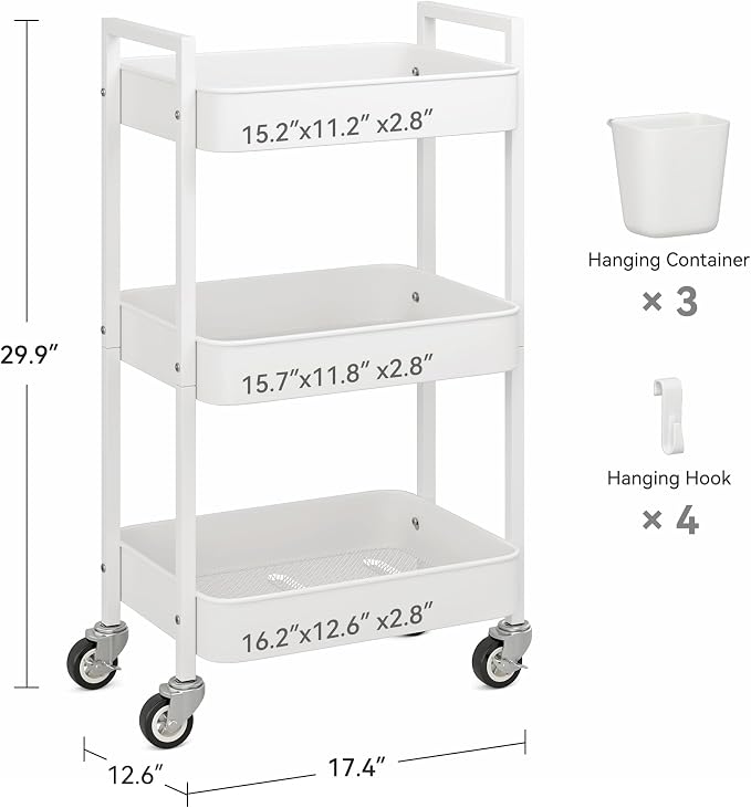 3 Tier Rolling Cart, Utility Cart - Image 4