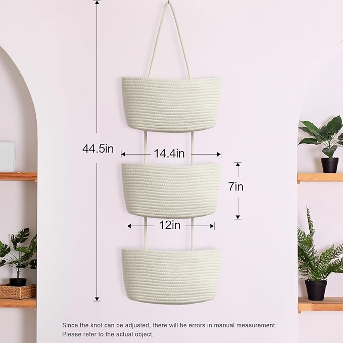 TeoKJ Over the Door Hanging Baskets, 3-Tier Woven Cotton Storage Organizer Bag - Image 8