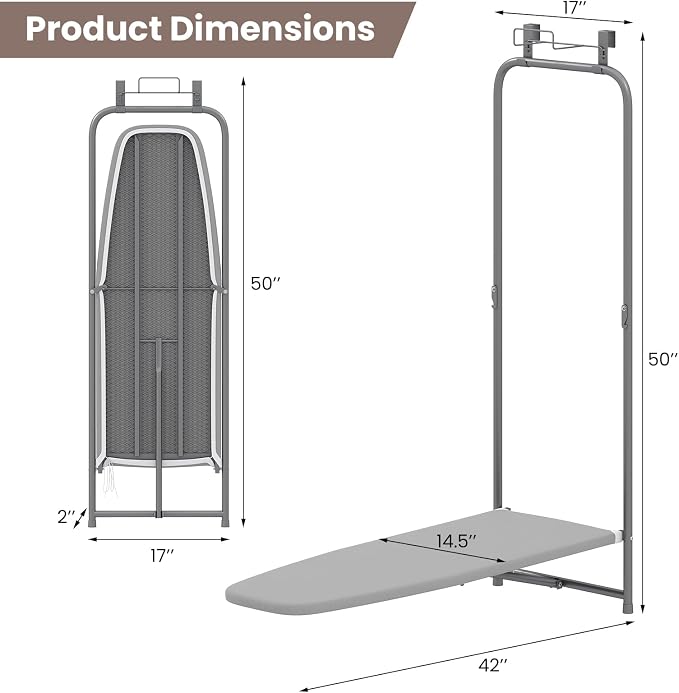 COSTWAY Over The Door Ironing Board, Space-Saving Metal Hanging Ironing Board - Image 9
